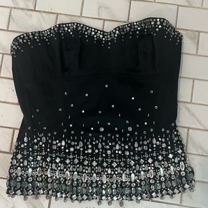 Karen Millen Black Satin Diamante embellished Bustier top